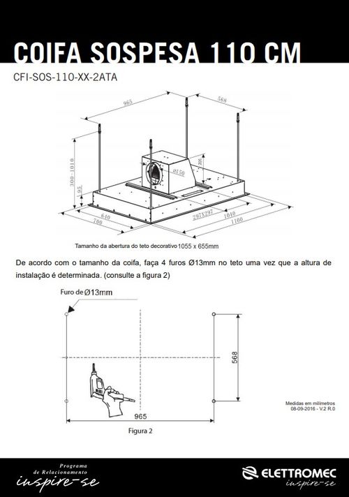 COIFA ELETTROMEC DE EMBUTIR SOSPESA CFI-SOS-110-XX-2ATC 220V