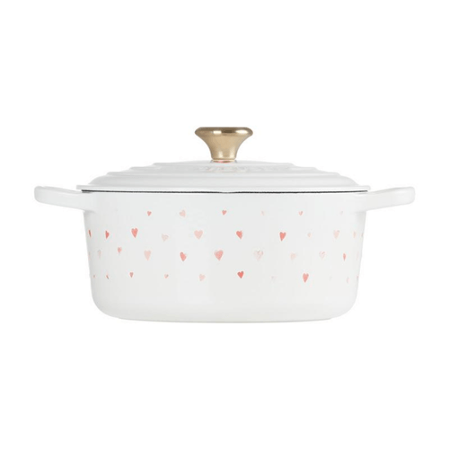 PANELA REDONDA SIGNATURE LE CREUSET 22CM BRANCO CORAÇÕES COM PEGADOR DOURADO 21177228451450