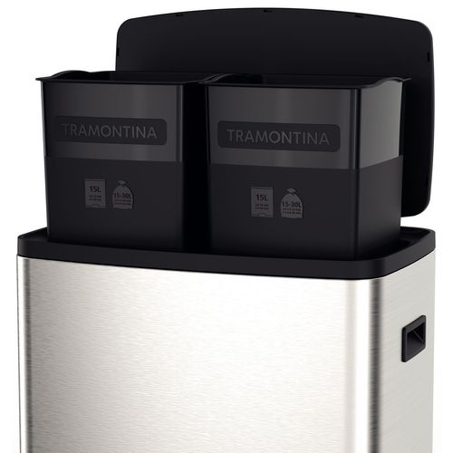 LIXEIRA TRAMONTINA OCTO AÇO INOX COM 2 BALDES REMOVÍVEIS E PEDAL 15L + 15L 94544/430