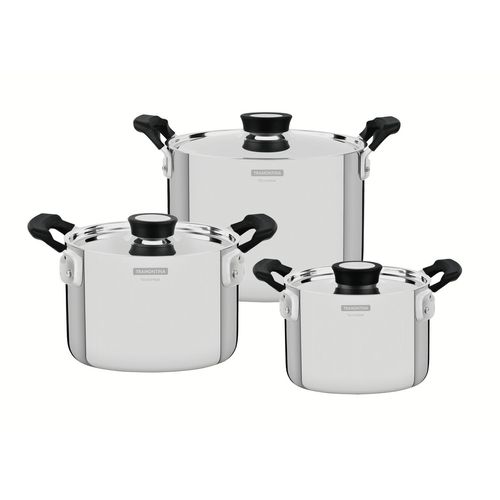 JOGO DE PANELAS TRAMONTINA GRANO COMPACT EM AÇO INOX 3 PEÇAS 65240/200