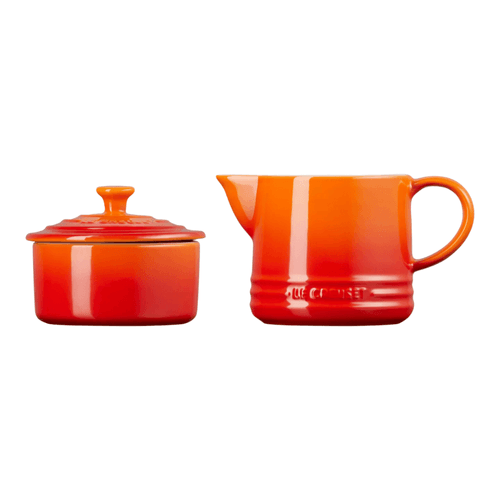 KIT LE CREUSET CONJUNTO CREME E AÇÚCAR LARANJA POTES DE GELÉIA VERMELHO, MEL AMARELO NÉCTAR, MANTEIGA
