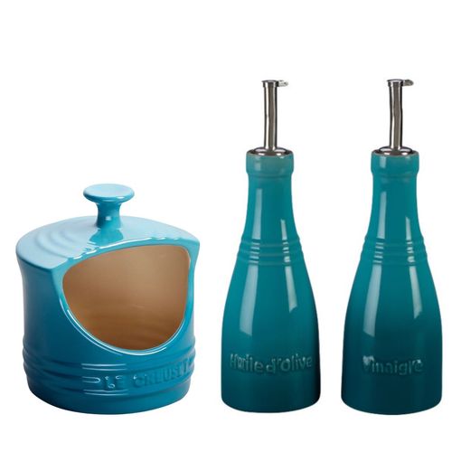 KIT LE CREUSET GALHETEIROS e PORTA SAL EM CERÂMICA