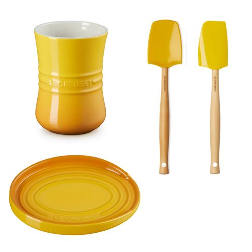 KIT LE CREUSET DESCANSO OVAL PORTA UTENSÍLIOS ESPÁTULA MÉDIA E MULTIUSO DE SILICONE CRAFT AMARELO NÉCTAR