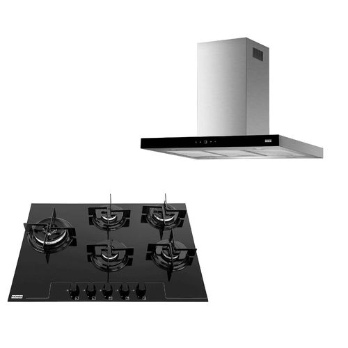 KIT FRANKE COOKTOP A GÁS GLASS 5B 75CM BIVOLT 14638 + COIFA LINEA TOUCH ILHA 90CM 220V 16702
