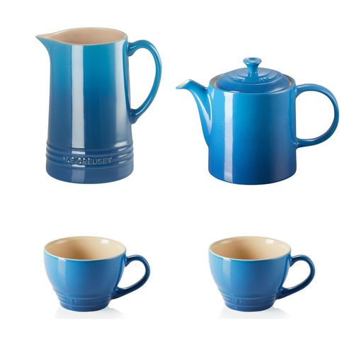KIT LE CREUSET JARRA SCANDINAVIA 1,5L BULE GRANDE 1,3L 2 CANECAS BISTRÔ 400ML EM CERÂMICA AZUL MARSEILLE