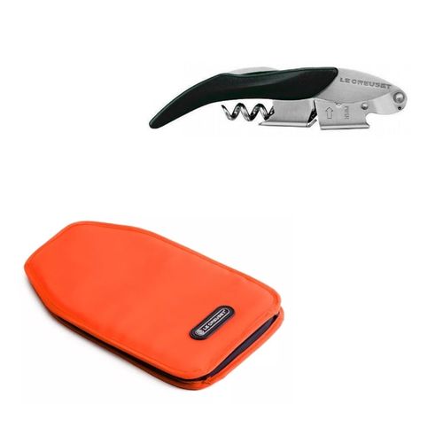 KIT LE CREUSET COOLER SLEEVE PARA VINHOS E ESPUMANTES EM NYLON E SACA ROLHAS MODELO GARÇOM EM AÇO INOX WT130