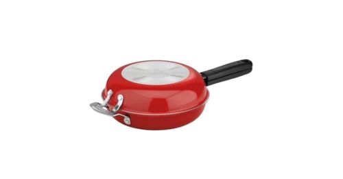 KIT CUISINART FRIGIDEIRA DUPLA ANTIADERENTE 25CM E CHALEIRA AURA ESMALTE 2 LITROS EM PORCELANA VERMELHO