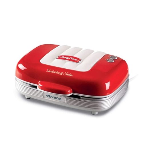 KIT ARIETE RETRÔ PARTY PIPOQUEIRA SANDUICHEIRA E MÁQUINA DE WAFFLE VERMELHO 220V