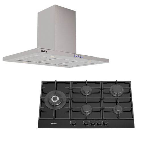 KIT INVITA COIFA DE PAREDE 90CM E COOKTOP A GAS BLACK 90 CM 220V