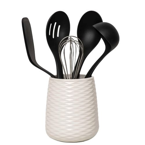 CONJUNTO KITCHENAID 5 UTENSILIOS PARA COZINHA E SUPORTE EM CERÂMICA KQG561BXOBE