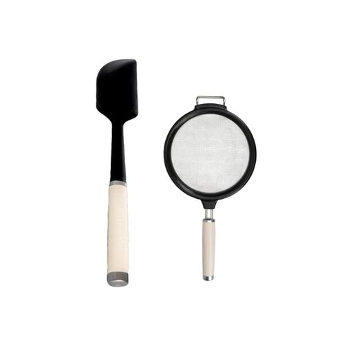 KIT KITCHENAID ESPÁTULA RASPADORA DE SILICONE E PENEIRA EM AÇO INOX CREME