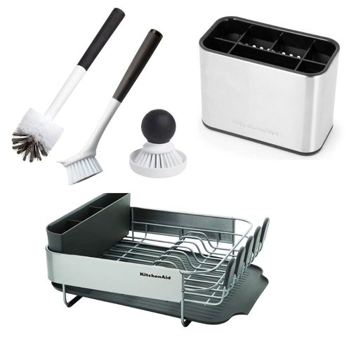 KIT KITCHENAID ESCORREDOR PORTA ESCOVA ESPONJA 3 ESCOVAS PARA LIMPEZA