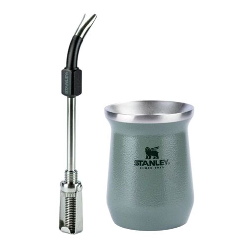 KIT STANLEY CUIA TÉRMICA 236ML VERDE E BOMBA COM MOLA AJUSTÁVEL EM INOX PRETO