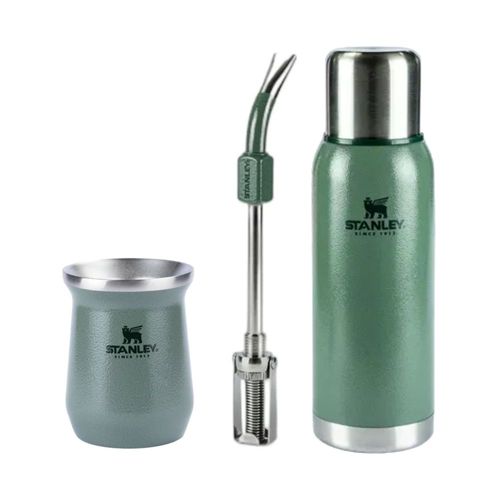 KIT STANLEY CUIA TÉRMICA 236ML GARRAFA TÉRMICA 1L BOMBA COM MOLA AJUSTÁVEL VERDE