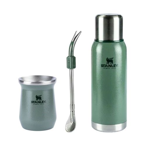 KIT STANLEY CUIA TÉRMICA 236ML GARRAFA TÉRMICA 1L BOMBA COLHER PARA MATE VERDE