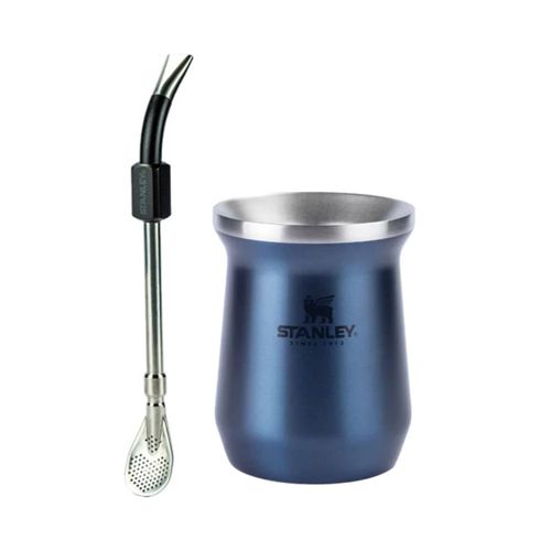 KIT STANLEY CUIA TÉRMICA 236ML AZUL E BOMBA PARA MATTE COLHER PRETO