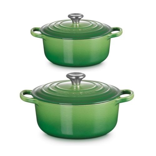 KIT LE CREUSET 2 PANELAS REDONDAS 24 E 26CM EM FERRO ESMALTADO VERDE BAMBU