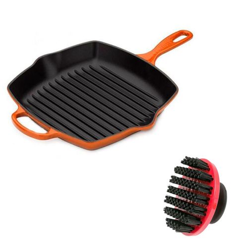 KIT LE CREUSET GRELHA QUADRADA 26CM  ESCOVA P/ LIMPEZA LE CREUSET