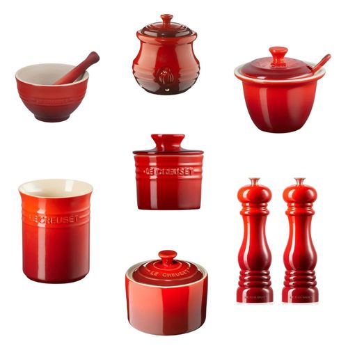 KIT LE CREUSET 8 UTENSILIOS PARA COZINHA EM CERÂMICA E PLÁSTICO ABS VERMELHO