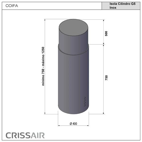 COIFA CRISSAIR DE ILHA ISOLA CILINDRO EM AÇO INOX 125X40CM 220V G5INOX