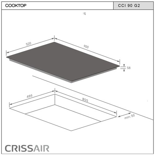 COOKTOP CRISSAIR DE INDUÇÃO TOUCH 6 ZONAS DE COCÇÃO VIDROCERÂMICO PRETO 220V 90X52CM CCI90