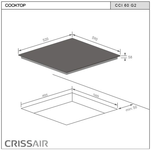 COOKTOP CRISSAIR DE INDUÇÃO TOUCH 4 ZONAS DE COCÇÃO VIDROCERÂMICO PRETO 220V 59X52CM CCI60