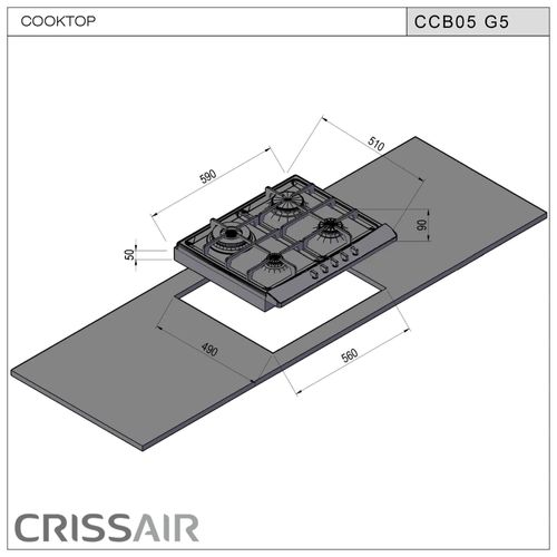 COOKTOP CRISSAIR A GÁS 4 QUEIMADORES EM AÇO INOX 59x51CM BIVOLT CCB05G5