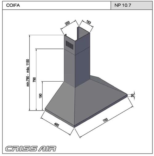 COIFA CRISSAIR DE PAREDE CLASSIC PUSH EM AÇO INOX 70X48,5CM 220V NP107