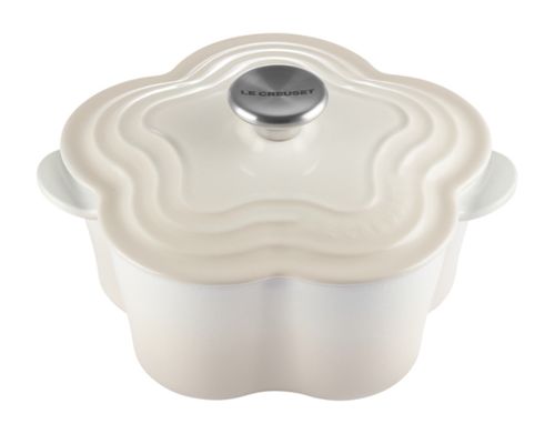 KIT LE CREUSET PANELA FLOR 20CM MERINGUE E DESCANSO SUNFLOWER P/ COLHER SHELL PINK