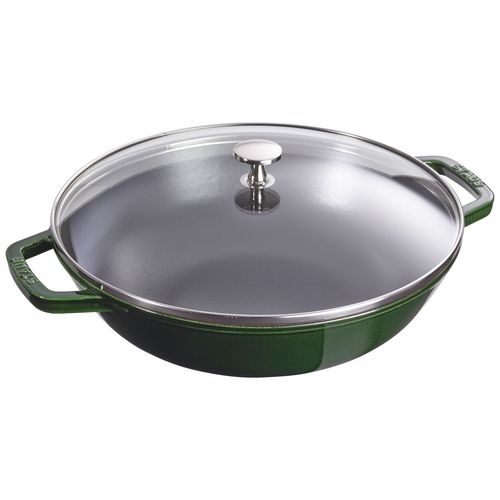 CAÇAROLA STAUB WOK TAMPA VIDRO FERRO FUNDIDO VERDE BASIL 30CM 405114650