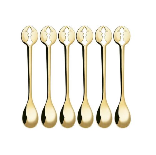 CONJUNTO BUGATTI 6 COLHERES DE CAFÉ EM AÇO INOX GOLD KISS 437008DR