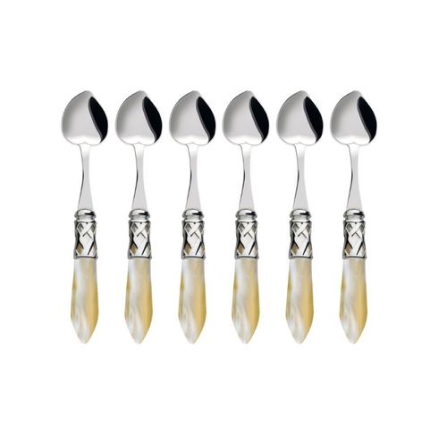CONJUNTO 6 COLHERES BUGATTI PARA CAFÉ CORAÇÃO ALADDIN PÉROLA EM AÇO INOX ALCAM04266