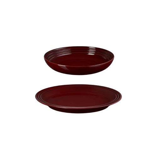 KIT LE CREUSET 1 PRATO RASO 27CM E 1 PRATO FUNDO DE 22CM EM CERAMICA VERMELHO RHONE