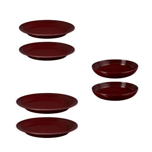 KIT LE CREUSET 6 PRATOS 2 FUNDOS 22CM 2 RASOS 22CM E 2 RASOS 27CM EM CERÂMICA VERMELHO RHONE