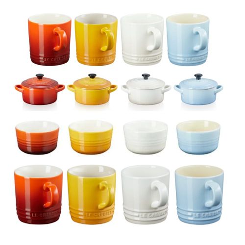 KIT LE CREUSET 4 MINI RAMEKINS 4 MINI COCOTTES E 12 CANECAS EM CERÂMICA ELEMENTS