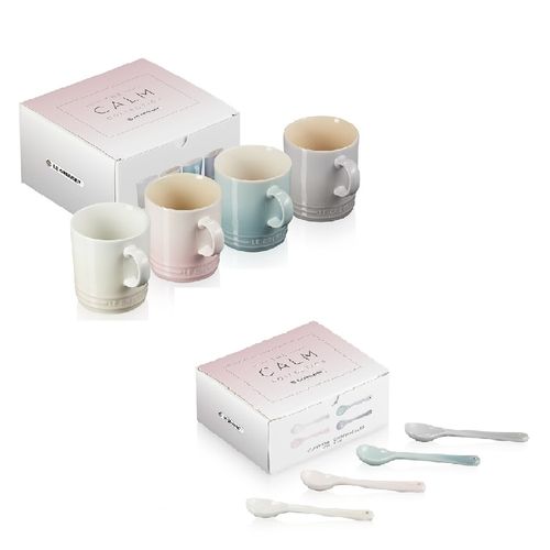 KIT LE CREUSET CALM COLLECTION 4 CANECAS CHÁ 350ML E 4 COLHERES EM CERÂMICA