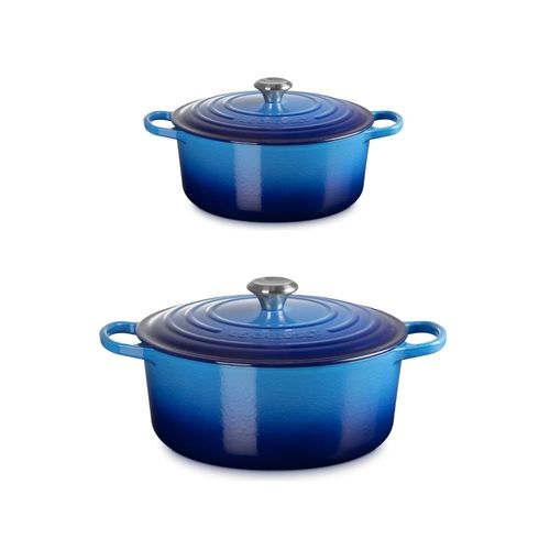 KIT LE CREUSET PANELA 28CM E 24CM SIGNATURE EM FERRO ESMALTADO AZURE BLUE