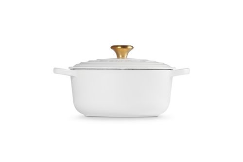 PANELA LE CREUSET REDONDA SIGNATURE PUXADOR DOURADO FERRO ESMALTADO 20CM  BRANCO 21177200101441