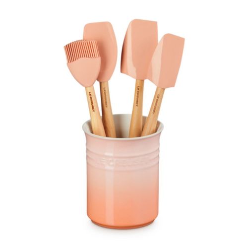 CONJUNTO LE CREUSET 4 ESPÁTULAS E PORTA UTENSÍLIOS CLÁSSICO PESSEGO PECHE 79003004230000