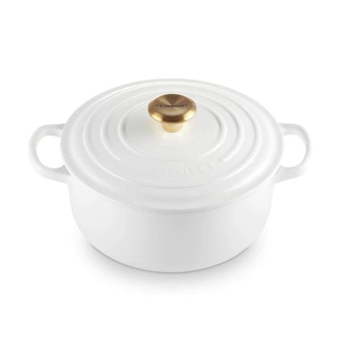 PANELA LE CREUSET REDONDA SIGNATURE PUXADOR DOURADO FERRO ESMALTADO 20CM  BRANCO 21177200101441