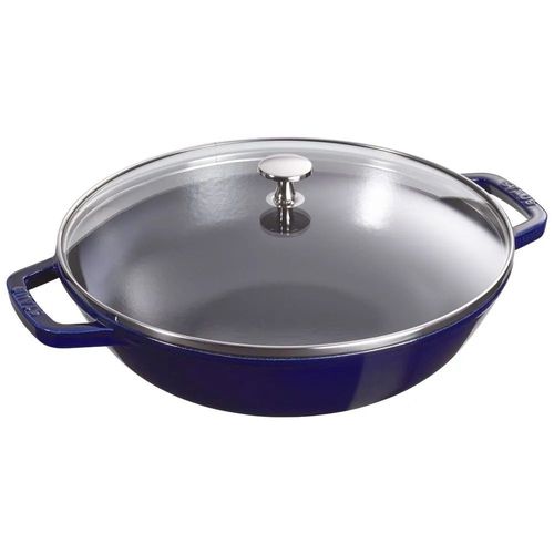 FRIGIDEIRA WOK STAUB REDONDA C/ TAMPA DE VIDRO AZUL MARINHO 30CM 405114670