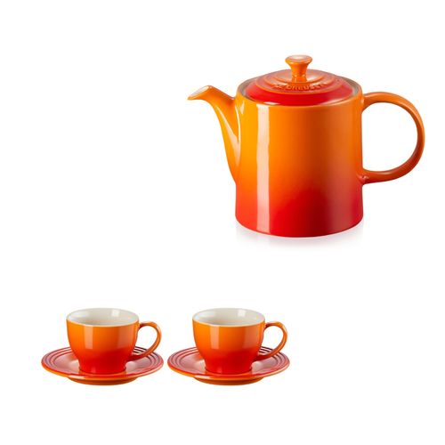 KIT LE CREUSET BULE GRANDE 1,3L E 2 XÍCARAS 200ML EXPRESSO C/ PIRES LARANJA