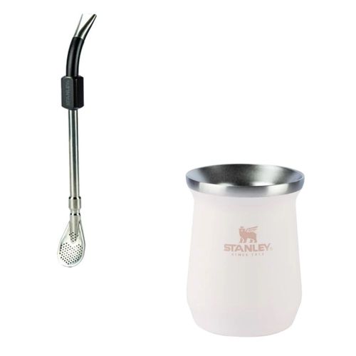 KIT STANLEY CUIA TÉRMICA 236ML ROSE QUARTZ E BOMBA PARA MATTE COLHER PRETO