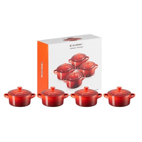 SET LE CREUSET 4 MINI COCOTTES CLASSIC 250ML 10CM EM CERÂMICA VERMELHO 79212100600000