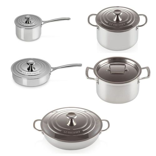 KIT LE CREUSET 5 PANELAS 3-PLY EM AÇO INOXIDÁVEL
