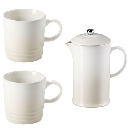 KIT LE CREUSET PRENSA FRANCESA E 2 CANECAS 350ML EM CERÂMICA