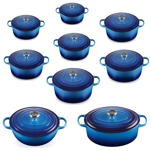 KIT LE CREUSET 9 PANELAS EM FERRO FUNDIDO AZURE BLUE
