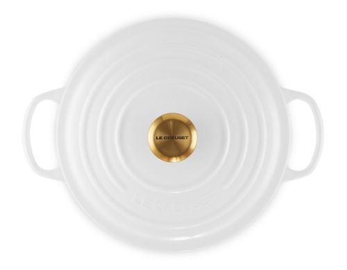 PANELA LE CREUSET REDONDA PEGADOR DOURADO EM FERRO ESMALTADO BRANCO 24CM 21177240101441