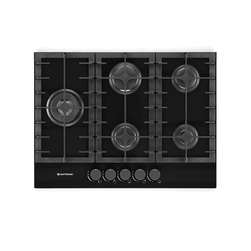 COOKTOP ELETTROMEC VETRO A GÁS 5 BOCAS 70CM BIVOLT CKG-5Q-70-VT-3ZEB