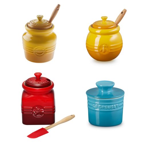 KIT LE CREUSET COLORIDO POTE MOSTARDA, GELÉIA, MEL AMARELO NÉCTAR, MANTEIGA